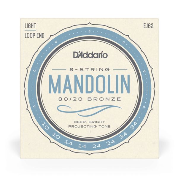D'Addario EJ62 Light Mandolin 80/20 Bronze, Loop End