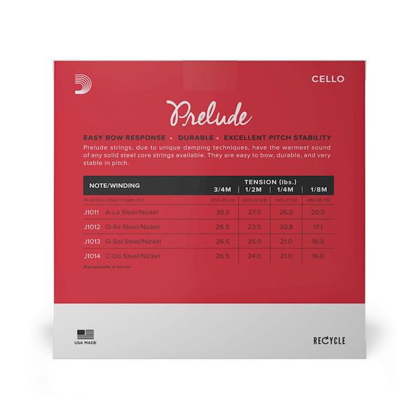 D'Addario J1010 3/4M Prelude Cello Set 3/4